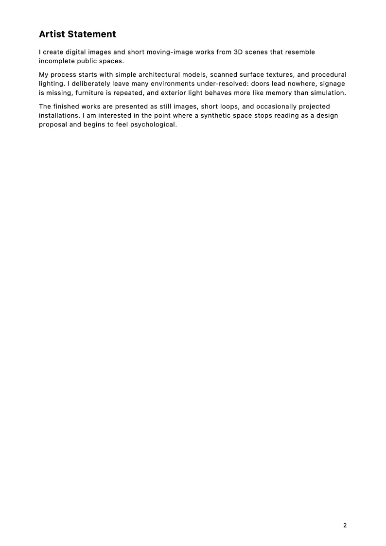 Artist statement page from the Ivo Serrat digital-art portfolio sample.