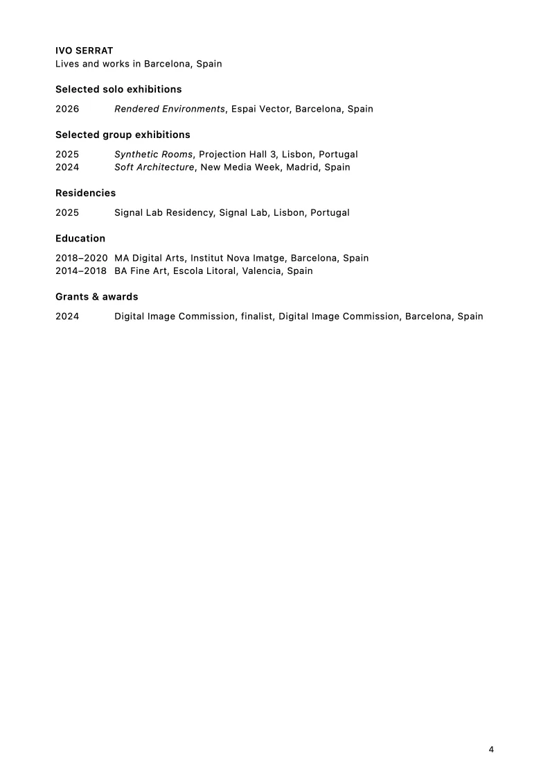 Artist CV page from the Ivo Serrat digital-art portfolio sample.