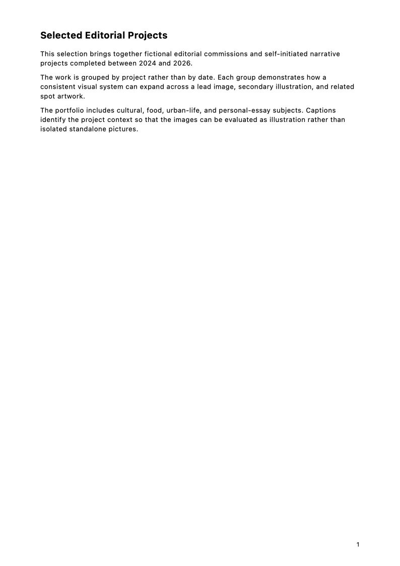 Project statement page titled Selected Editorial Projects.