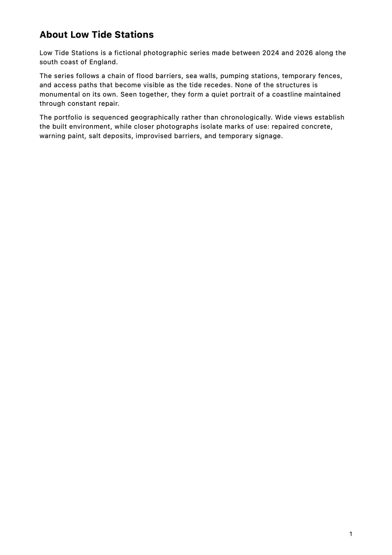 Project statement page titled About Low Tide Stations.